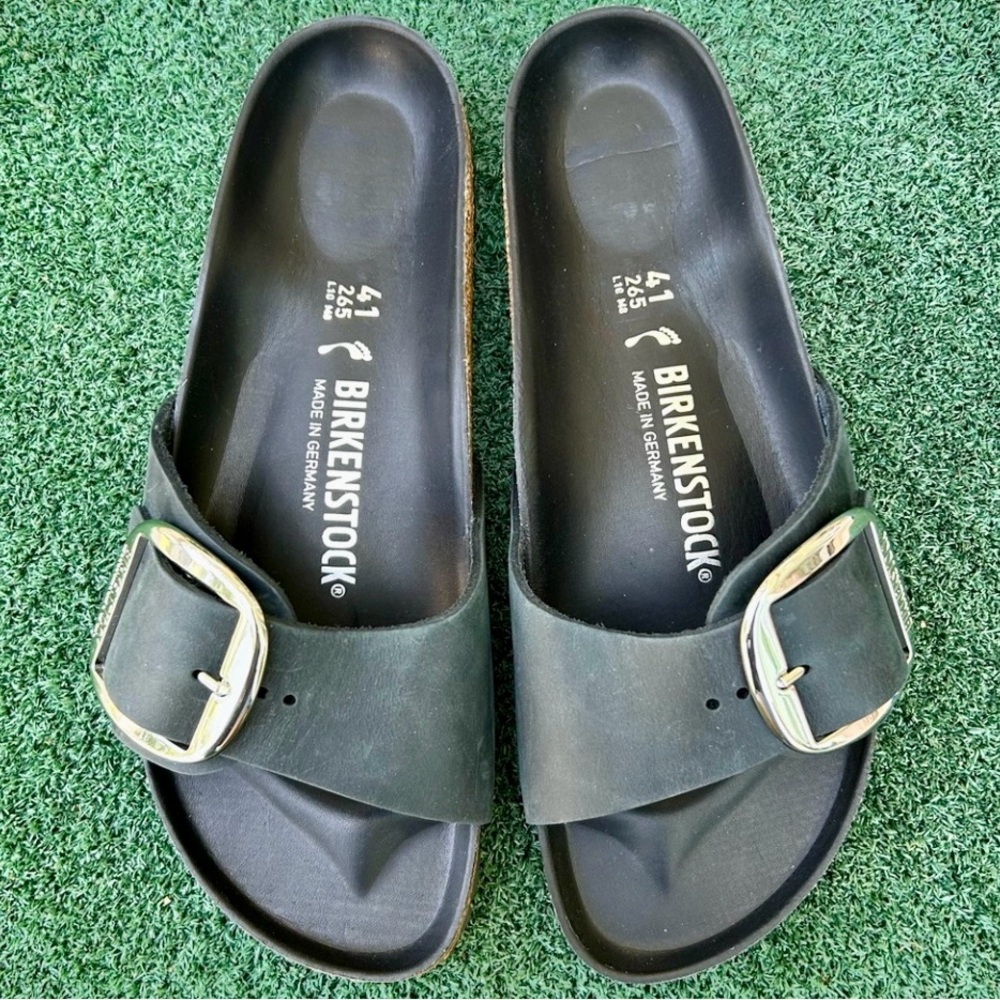 NWT Birkenstock Madrid Big Buckle Slide Sandal Oiled Leather Black 41